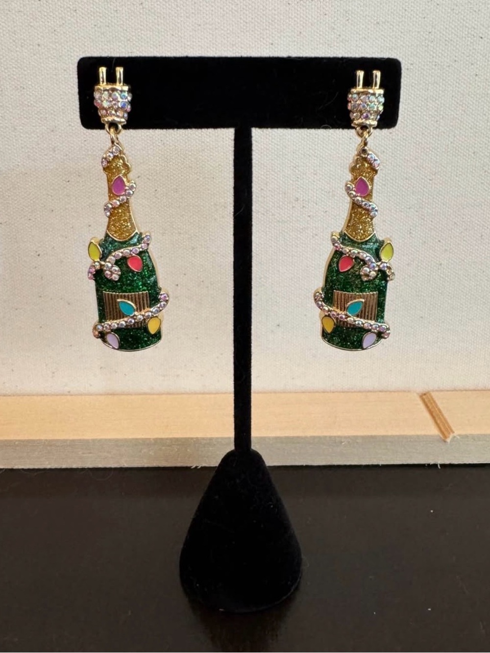 Gold-Tone Multicolor Green Bottle Drop Earrings